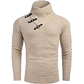 COOFANDY Men's Knitted Turtleneck Sweater Long Sleeve Slim Fit Designer Shawl Collar Pullover