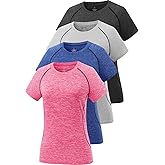 Cosy Pyro 4-Pack Women's Workout Tops Short Sleeve Athletic Compression T-Shirt Quick Dry Running Gym Tee Yoga Shirts