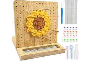 Hobekoee 7.7 Inch Crochet Blocking Board with 20 Pegs,Granny Square Blocking Boards for Crocheting Projects,Bamboo Crochet Blocking Mats Mats Presents for Mothers,Grandmothers