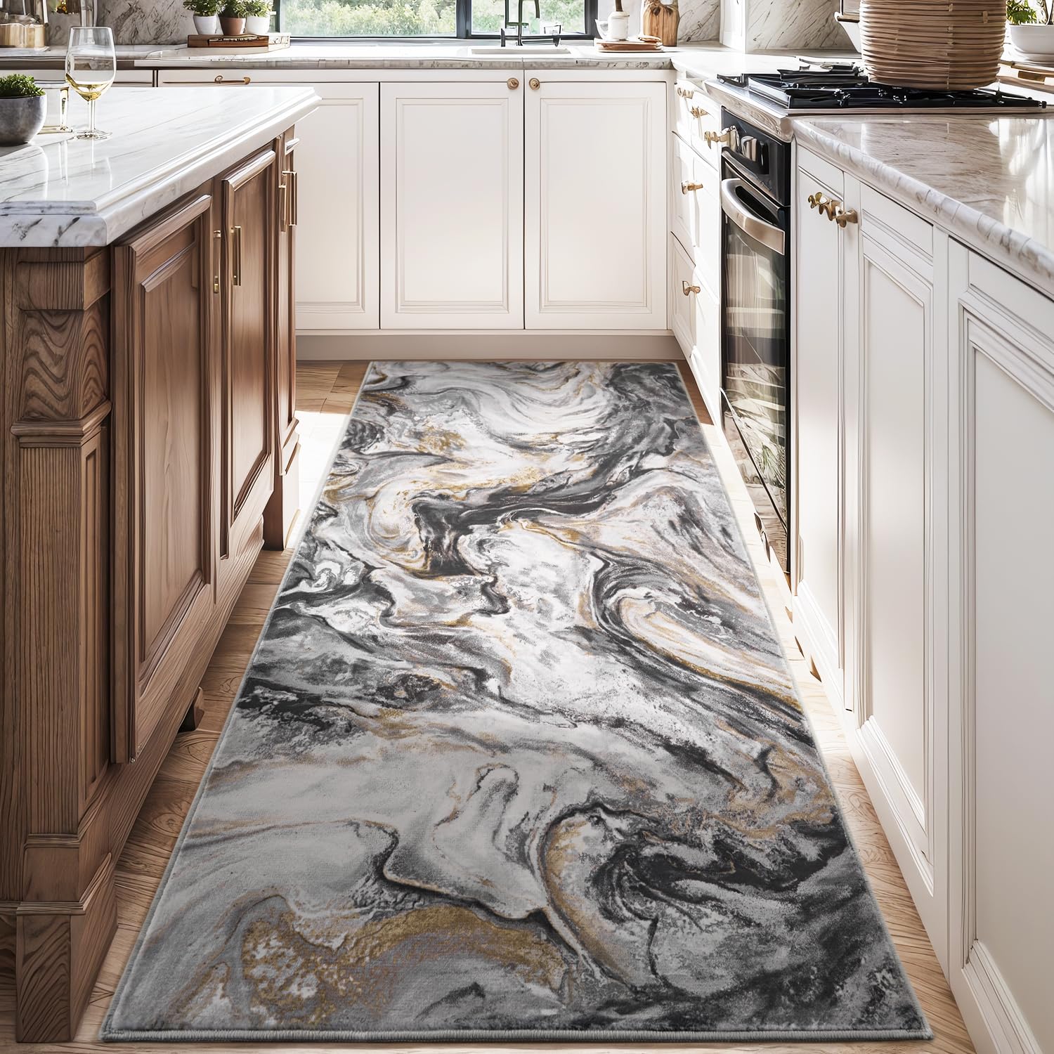 Photo 1 of 2x10 Runner Rug for Hallways Kitchen Modern Abstract Washable Runner Rug Blue Soft Non Slip Marble Carpet Runner for Laundry Entryway Bedroom Bathroom