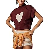 Red Heart Sweater Vests for Women Cute Mock Neck Short Cap Sleeve Cropped Sweaters Valentines Day Tank Tops