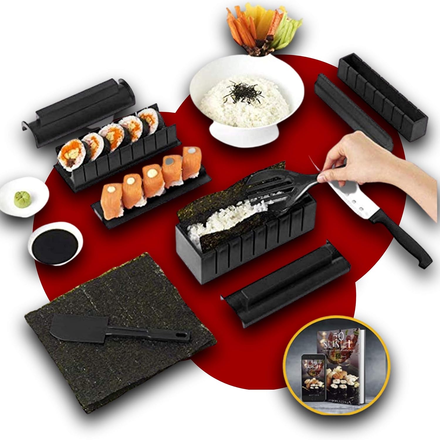 Lupso Kit Sushi Maker Moules à Sushi Complet +Recueil de 50 Recettes
