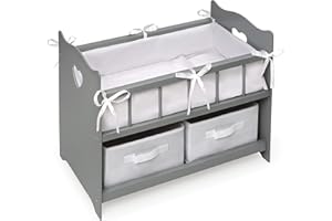 Badger Basket Wooden Doll Crib with Bedding & Storage - Pretend Play Nursery Bed for Dolls with Fabric Liner Blanket, Pillow, and Name Kit - Play Set for Girls Age 3+ - Gray