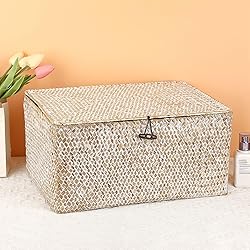 Hipiwe Wicker Woven Baskets Bin with Lid Natural