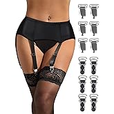 sunshinelady 6 Straps PU Leather Garter Belt With 12 Metal Clips for Thigh High Stockings Elastic Belt Suspenders Black S-2XL
