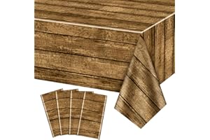 QUERICKY 4 Pack Western Tablecloths, 54x87'' Plastic Disposable Wild West Wooden House Barn Door Table Covers for Western Themed Party Kids Birthday Party Decorations
