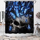 WELMECO Skull with Butterfly Shower Curtain Gothic Bathroom Decor Polyester Fabric, 72x72inch (Blue)