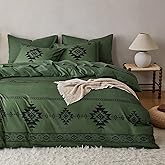 Wake In Cloud - Western Comforter Set, Boho Southwestern Farmhouse Style with Aztec Diamond Geometric Pattern, Soft Lightweight Bedding, 3 Pieces, Dark Green, King Size