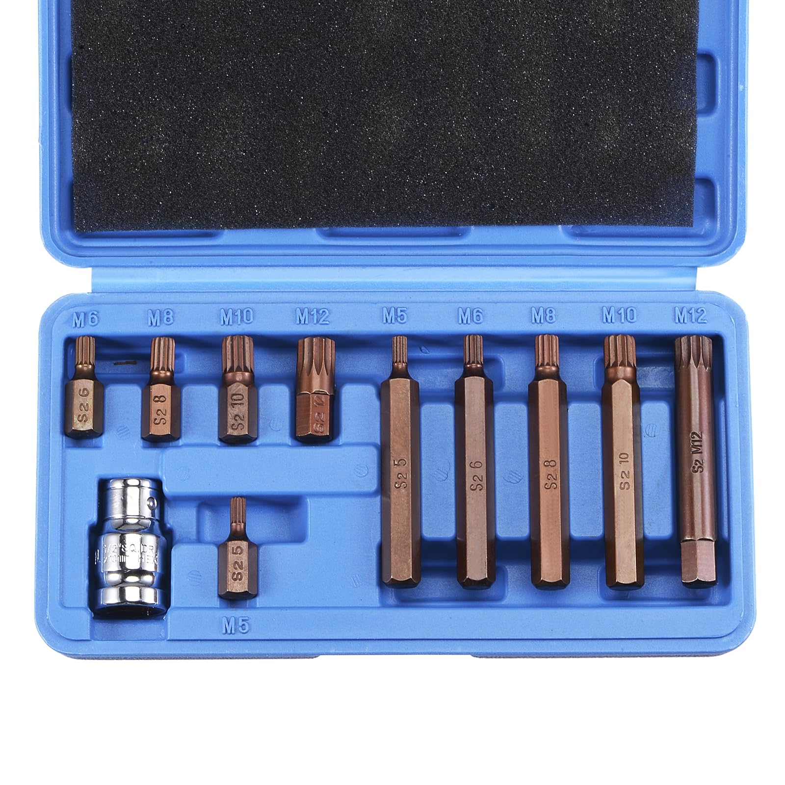 CoCud Triple Square Bit Socket Set, M5 - M12 1/2" Drive, CR-V Socket S2 Steel Bit - (Applications: for Fastener Application), 11-Pieces