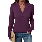 LOMON Sweaters for Women 2025 Fall Knitted V-Neck Collared Button Pullover Dressy Casual Long Sleeve Polo Shirts Business