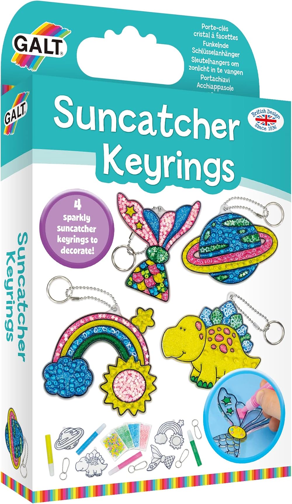 Galt Suncatcher Keyrings Craft Kit for Kids 4 Shapes 6 Years Plus
