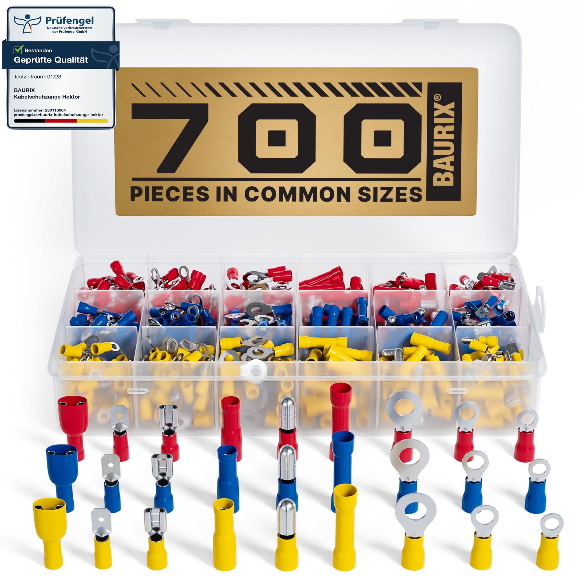 BAURIX® Cable Connectors Set 700 Pieces - Electrical Cable Connectors Various Sizes for Cable Cross Sections [0.50-6mm²] - Assorted Terminals, Flat Receptacles, Ring Cable Lugs, Round Plugs — image 1