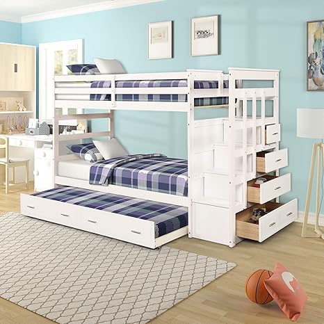 Meritline Solid Wood Bunk Bed For Kids Hardwood Twin Over Twin