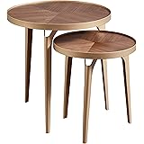 Amazon Brand – Rivet Mid-Century Nested Metal Side Tables, Set of 2, Brass/Walnut Finish