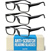 Gaoye Reading Glasses 3-Pack - Blue-Light Filter, UV Protection - Readers with Rectangle Frames