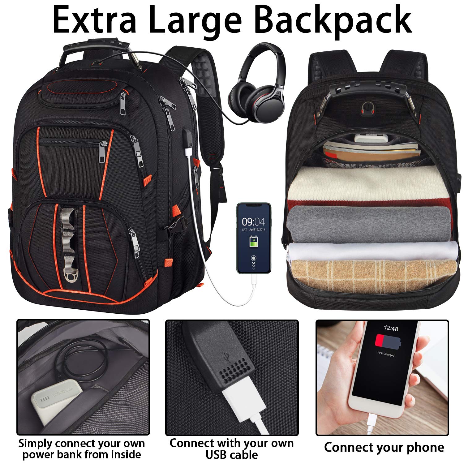 Travel Laptop Backpack,Extra Large 18.4 inch Gaming Laptop Backpacks with USB Charging Port,Big Capacity TSA Friendly RFID Anti Theft Pocket Durable College unisex Heavy Duty Computerbag