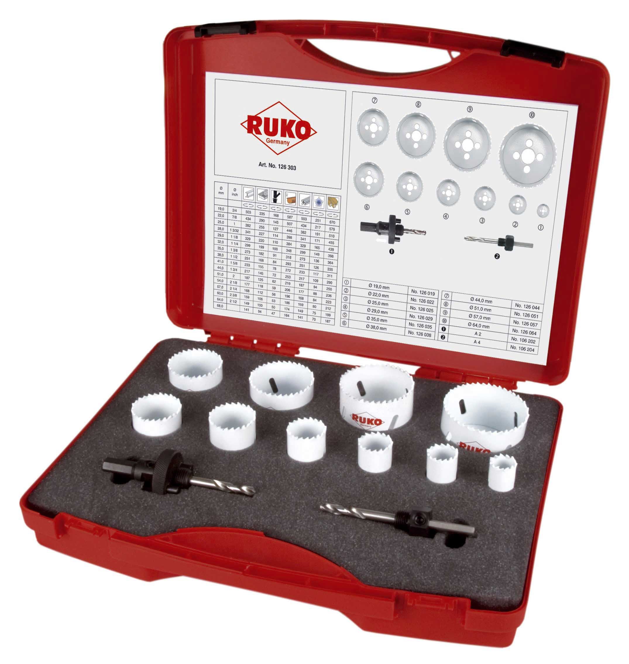 Ruko HSSE-Co 8 Bi-Metal Hole Saw Set in Plastic Case, White Finish, 12 Pieces, R126303