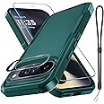RMOCR Case for Google Pixel 9/9 Pro, Full Body Heavy Duty Rugged Shockproof Protective Phone Cover with Lanyard Strap, Tempered Glass Screen Protector and Camera Lens Cover, Dark Green