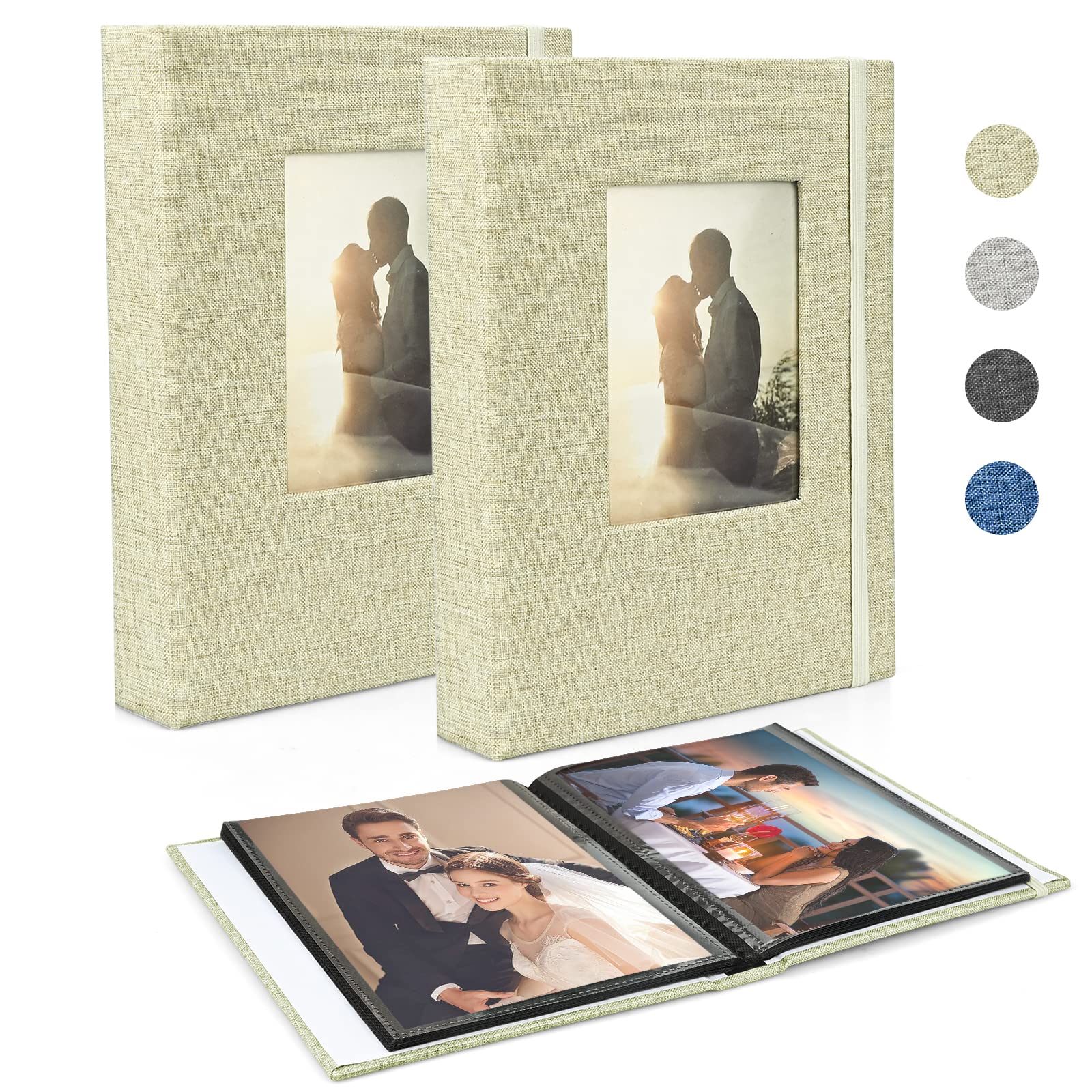 SIMDAO Photo Album 7x 5 2 Packs, Small Mini Linen Photo Album Photo Album Black Pockets 26 Pages with 52 Photos Slip-In Album for Baby Wedding Family, Wedding Photo Albums, 13 * 18cm, Beige