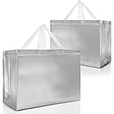 Nush Nush Silver Gift Bags – Set of 12 Silver Extra Large Gift Bags with Handles - Perfect for Party Favor, Birthday, Wedding, Bridal Parties, Giveaways for Events - 15.5W x 6D x 12H