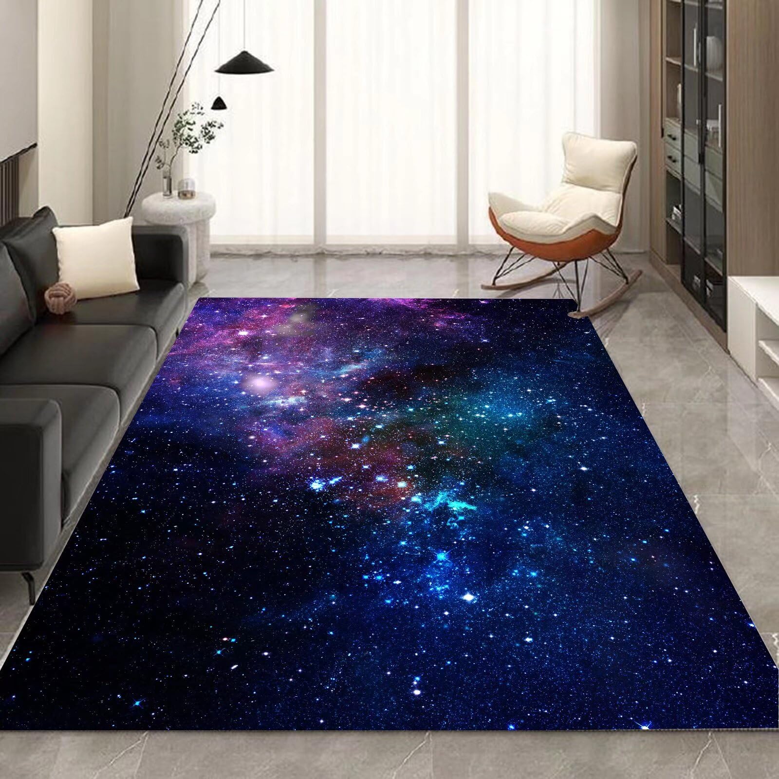 Photo 1 of kxry 5 * 7 Feet Galaxy Soft Area Rugs for Kids Girls Boys Blue and Purple Outer Space Starry Sky Universe Floor Carpet for Living Room Bedroom Dorms Nursery Rooms Home Decor Aesthetic