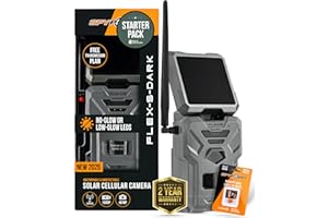 SPYPOINT Flex-S-Dark Starter Pack with SD Card - Solar Cellular Trail Camera – Built-in Solar Panel, 40MP Photos, 1080p Videos + Sound, No-Glow Game Camera, Night Vision, Motion Activated Trail Cam