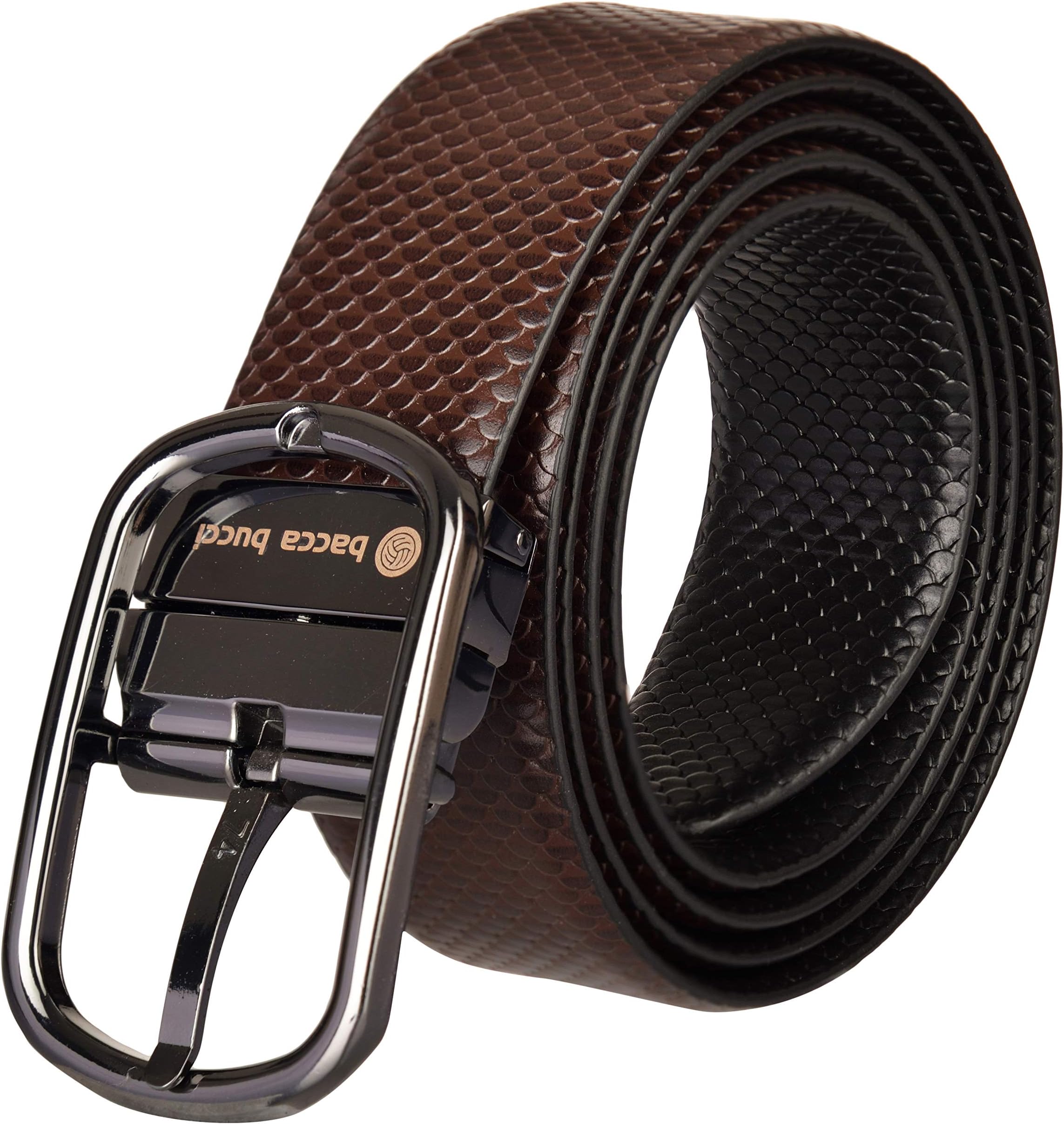 Bacca Bucciยฎ Men's Reversible Classic Dress belt Italian Top Grain Genuine leather black & brown with rotating Metal Buckle-Black/Brown