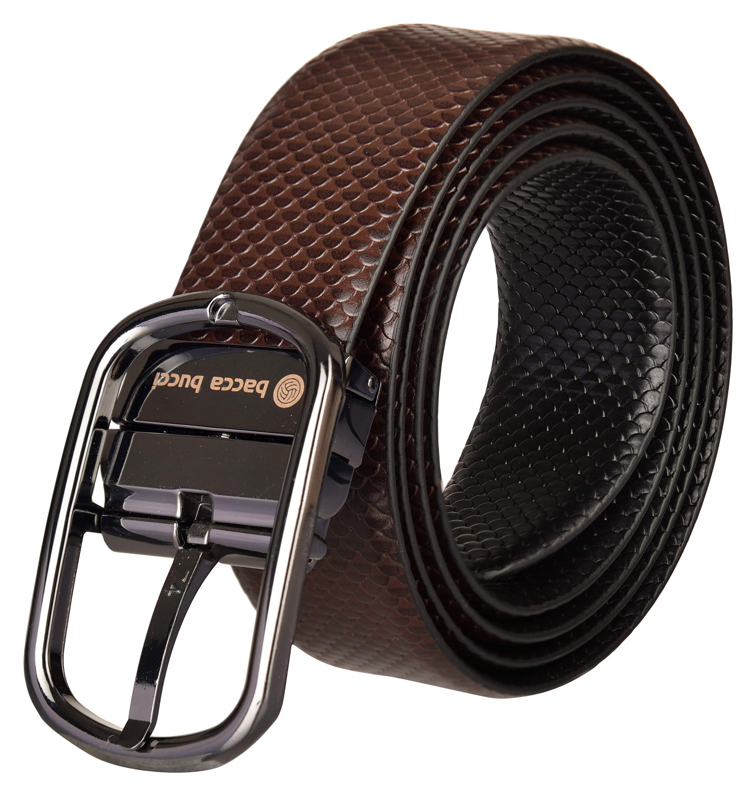 Bacca Bucci® Men's Reversible Classic Dress belt Italian Top Grain Genuine leather black & brown with rotating Metal Buckle-Black/Brown