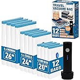 Roomimaster Travel Vacuum Storage Bags with Electric Pump, 12 Combo Travel Packing Bags for Luggage and Suitcase, Carry-on Size Compression Space Saver for Clothes and Clothing