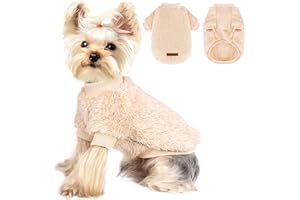 YIKEYO Dog Sweater Sweaters for Small Dogs Girl Purple Fleece Clothes Winter Soft Thickening Warm Puppy Boy Teacup Yorkie Chihuahua (XXS,Khaki)