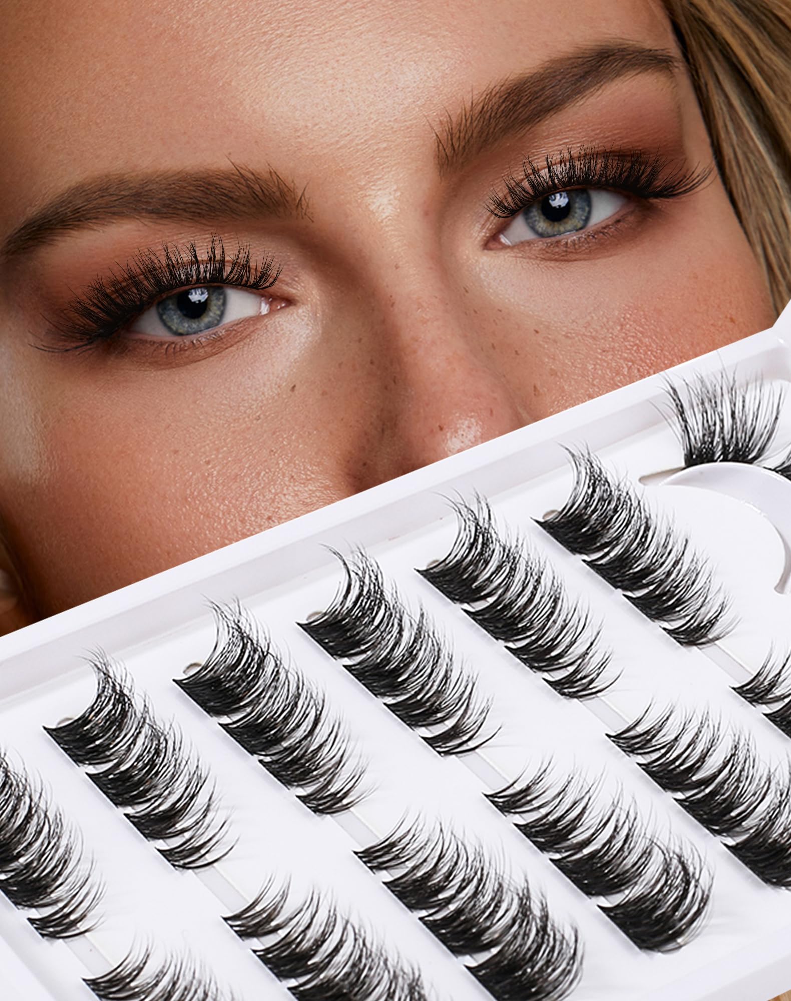 Lash Clusters Wispy Cat Eye Individual Lash Extensions Natural Cluster Lashes 9-15MM DIY Eyelash Extension C Curl Eyelash Cluster 7 Pairs — image 1