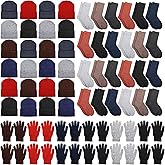 Hillban Winter Beanie Hat Gloves Set with Warm Socks Bulk, Homeless Knitted Beanie Cap Thick Thermal Winter Gloves Socks Pack