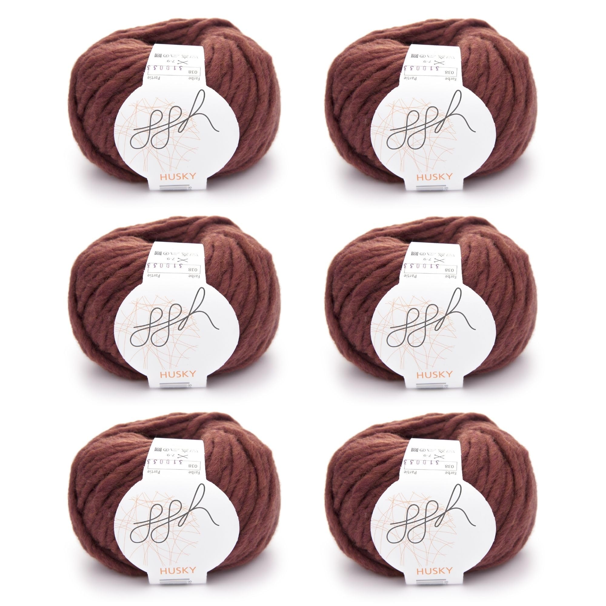 ggh Husky Box - 6 Balls - Thick Virgin Wool - Suitable for Knitting or Crocheting - Colour 038 - Sequoia Brown