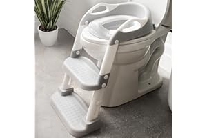 Jool Baby Potty Training Seat with 2 Step Ladder for Toddlers - Splash Guard, Adjustable Height (Gray)
