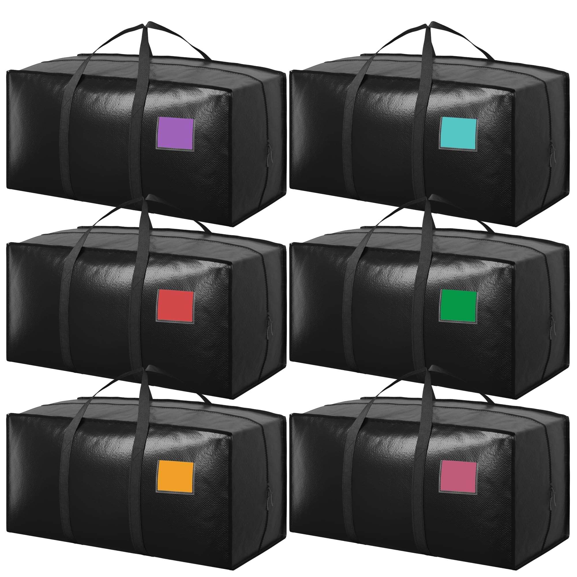 RMOHRO 6 Pack Extra Large Heavy Duty Moving Bags with Reinforced Zipper & Wide Handles, Moisture-Resistant Storage Bins Packing Cubes for Clothes, College Dorm, Travel, and Home Organization, Black