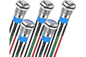 DaierTek 12MM Push Button Switch 12V Latching Push Button Switch Silver Shell Blue LED Lighted Waterproof Marine Push Button 