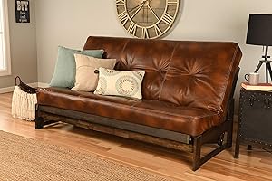 Kodiak Furniture Aspen Futon Set with Reclaim Mocha Finish, Oregon Trail Saddle Mattress, Full