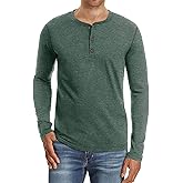 PEGENO Men's Fashion Casual Front Placket Long Sleeve Henley T-Shirts Cotton Shirts