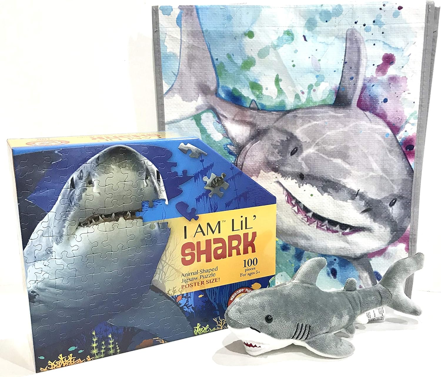 Madd Capp Jr. I am Lil Shark Puzzle with 8inch Shark Plush Toy and Reusable Shark Tote Ages 5 Years and up