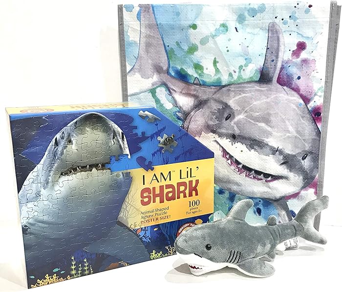 Madd Capp Jr. I am Lil Shark Puzzle with 8inch Shark Plush Toy and Reusable Shark Tote Ages 5 Years and up