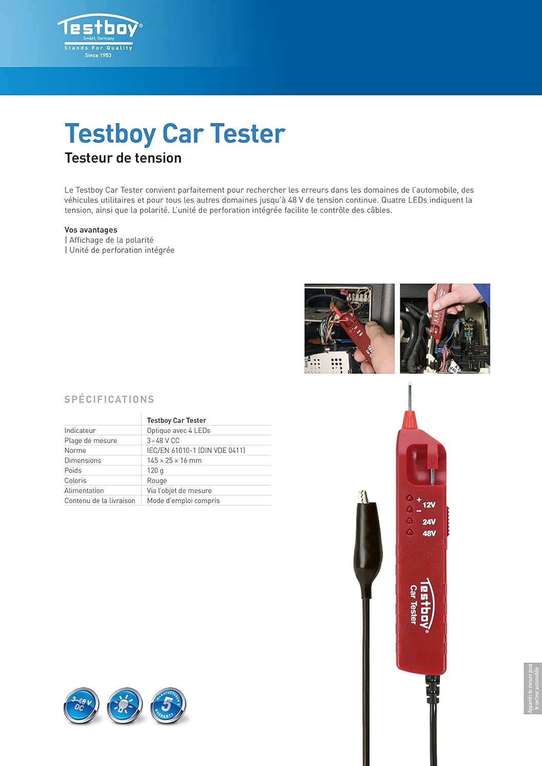 Testboy Car Tester Voltage Tester, Red - Image 3