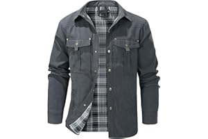 Mr.Stream Men's Lightweight Long Sleeved Snap Plaid Western Work Flannel Lined Shirts Jackets