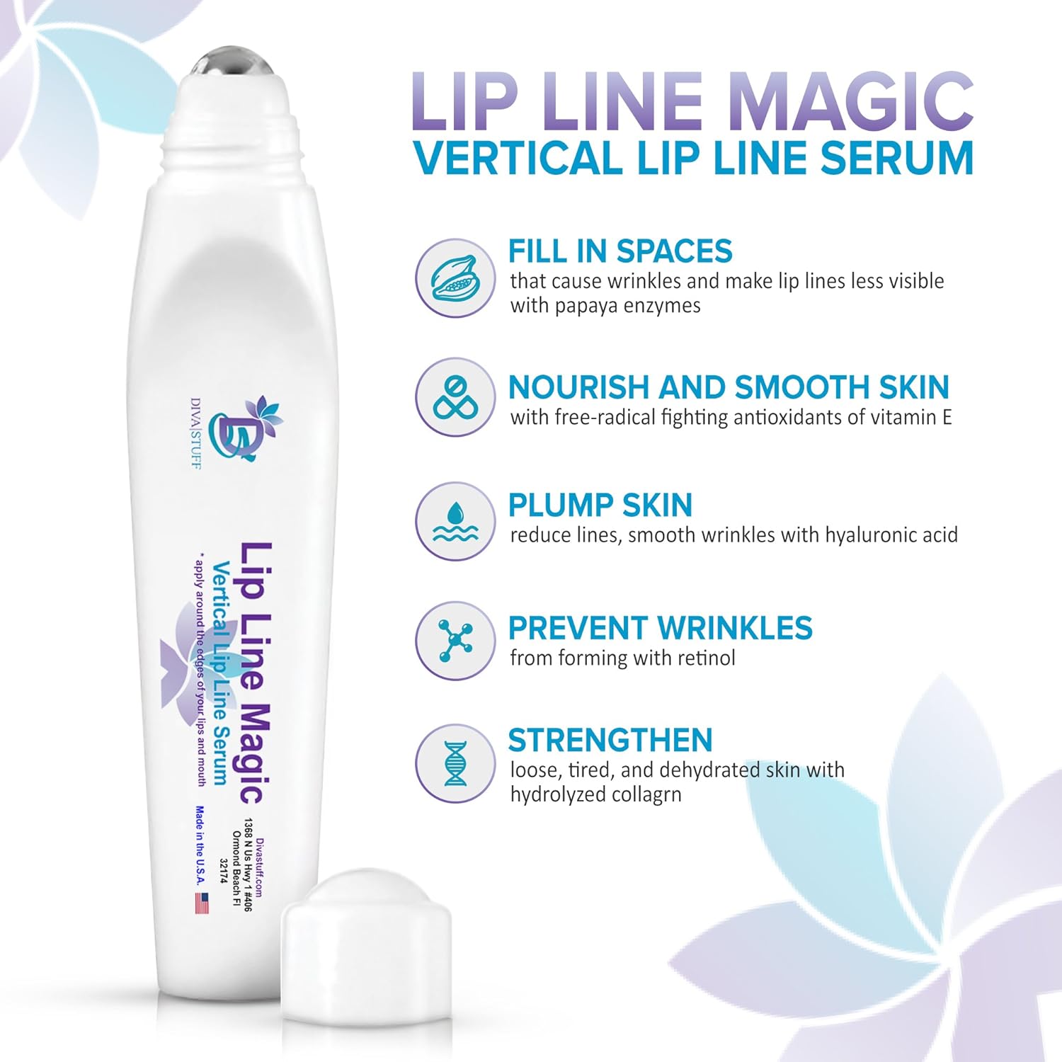Diva Stuff Lip Line Magic | Vertical Lip Line Repair Serum | Hyaluronic Acid, Papaya Enzymes, Vitamin E | Anti-Aging Serum to Plump Up Lips & Banish Lip Line Wrinkles: Beauty