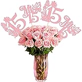 Ephlyn 12Pcs Happy 15th Birthday Centerpiece Sticks Hello 15 Sweet 15 Table Flower Centerpieces Sticks Fifteen Mis 15 Quince Floral Decorations for Cheers to 15 Theme Anniversary Party Supplies Pink