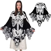 BOARDFEB Halloween Lace Poncho Plus Size Halloween Skeleton Cape Women | Spooky Skeleton Poncho, Halloween Day of The Dead Costumes, for Women and Most People 59