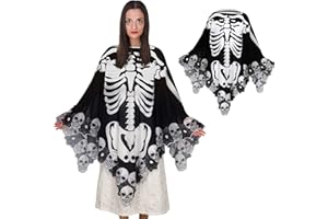 BOARDFEB Halloween Lace Poncho Plus Size Halloween Skeleton Cape Day of The Dead Costumes for Women 59"×59"