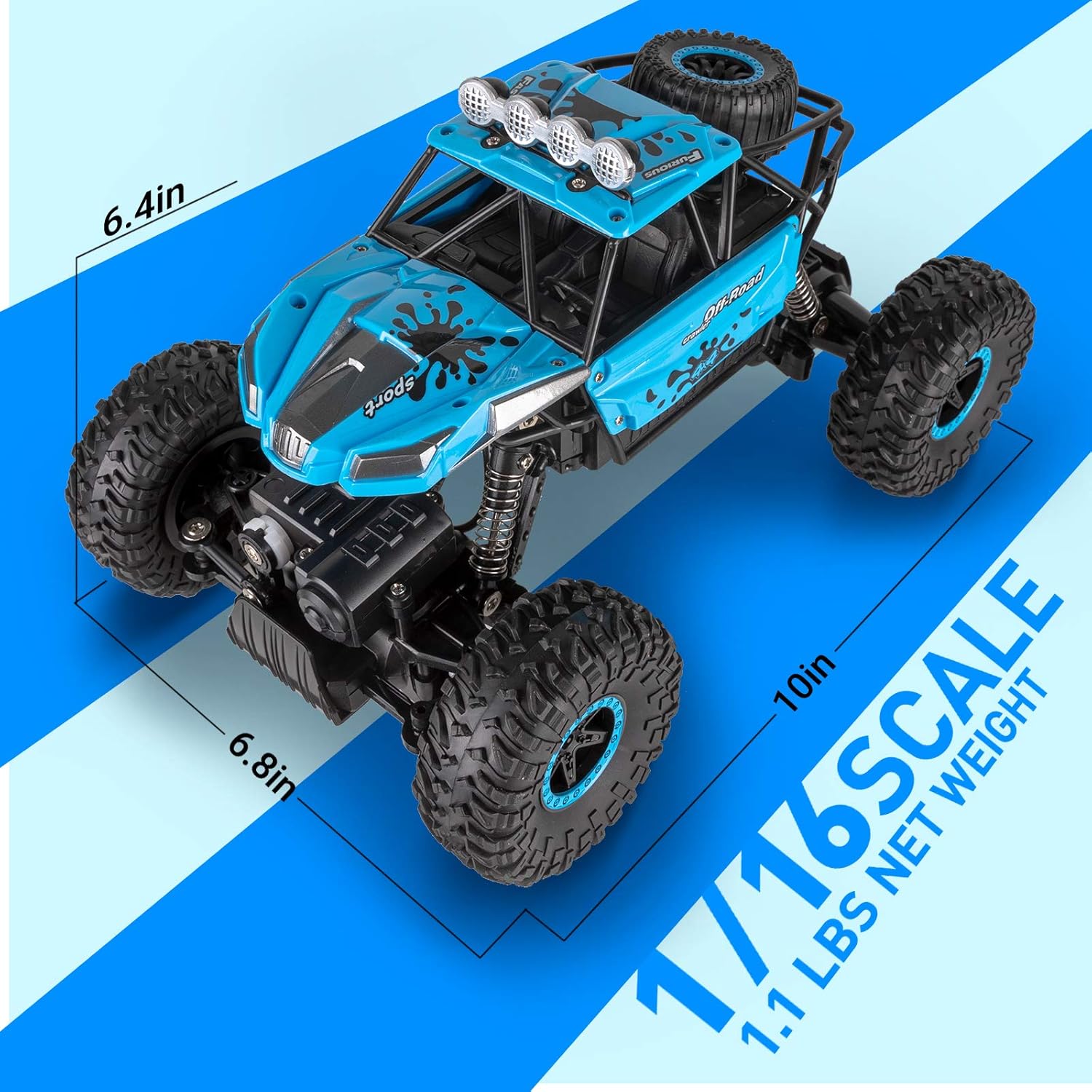 RC Car, SHARKOOL 2020 Updated 2.4Ghz 4WD 1/16 Scale RC Trucks Rc Crawlers Remote Control Car with Two Rechargeable Batteries, Off Road Vehicle for Kids & Adults, Blue: Toys & Games