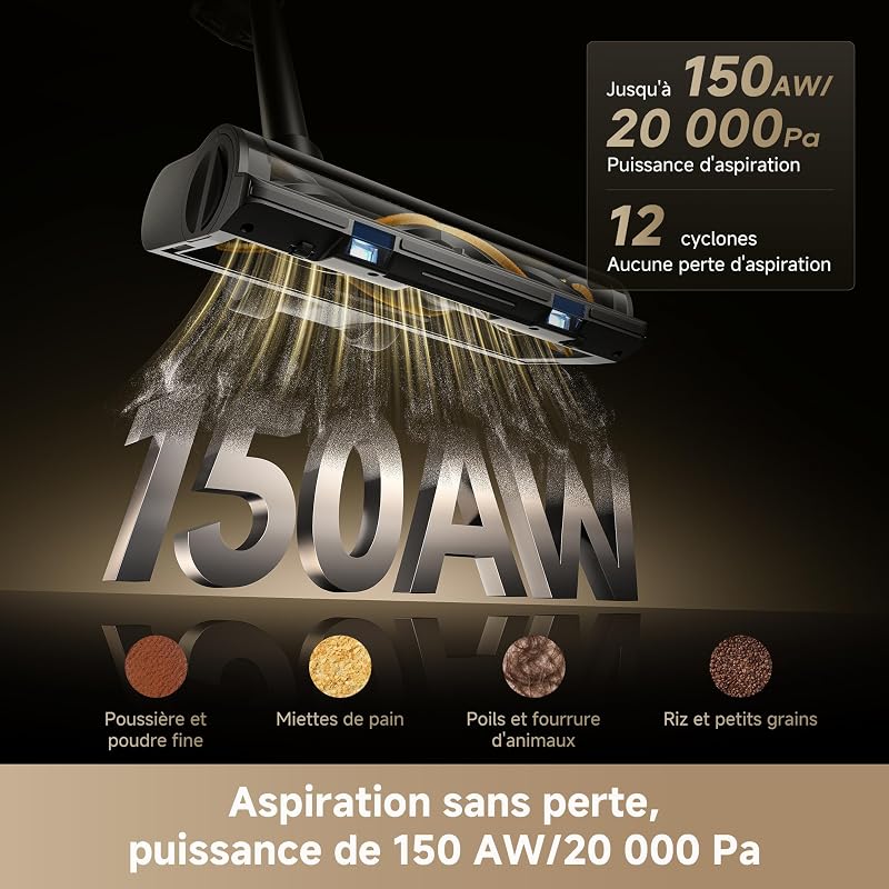 R20 SE-A Aspirateur Balai sans Fil, 20 000PA/150AW, écran LED
