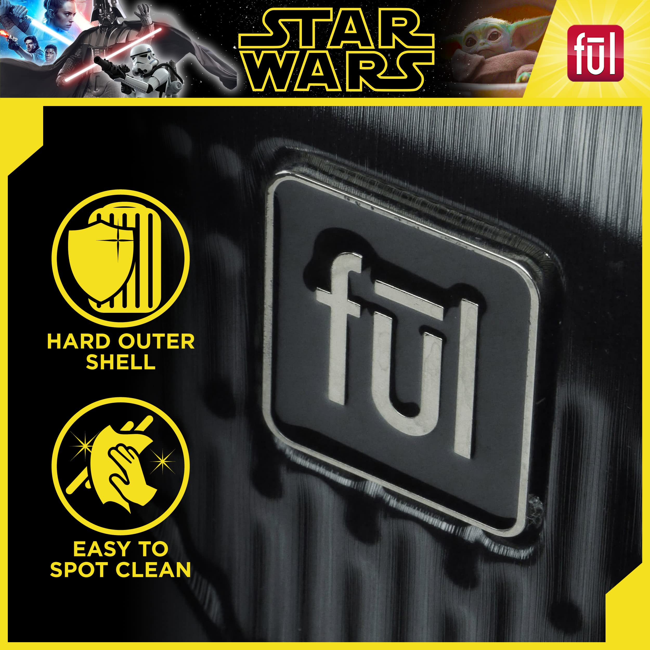 FUL Star Wars Darth Vader Rolling Luggage, Embossed Hardshell Carry On Suitcase with Wheels, Black, 22 Inch