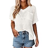 PRETTYGARDEN Women's 2026 Spring Short Sleeve Sweaters Lightweight V Neck Casual Going Out Summer Tops Beach Vacation Clothes